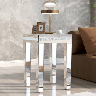 Everly Quinn Modern Glass Mirrored End Table Side Table Crystal